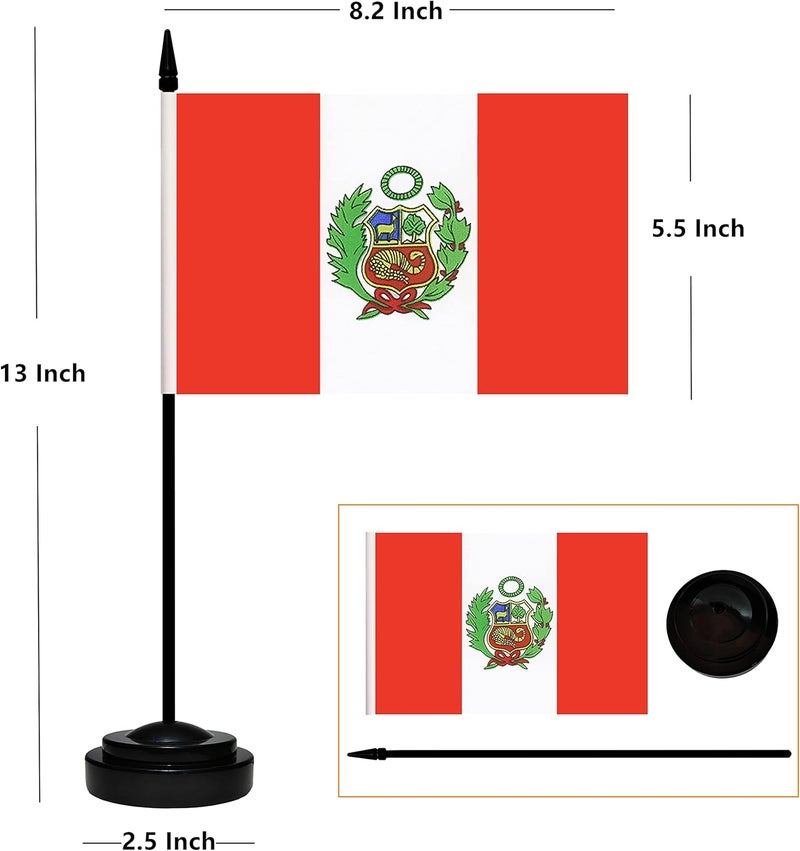 BCLin Peru Desk Flag Set, 2 Pack Peruvian Table Office Flags, Small Mini Desktop Flag With 12" Solid Black Pole, Black Base, Miniature Desktop Flag - Image 2
